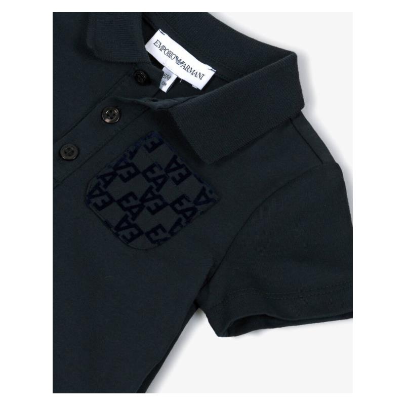 Armani Baby - Baby Boy Print Pocket Short Sleeve Polo Navy Image 3