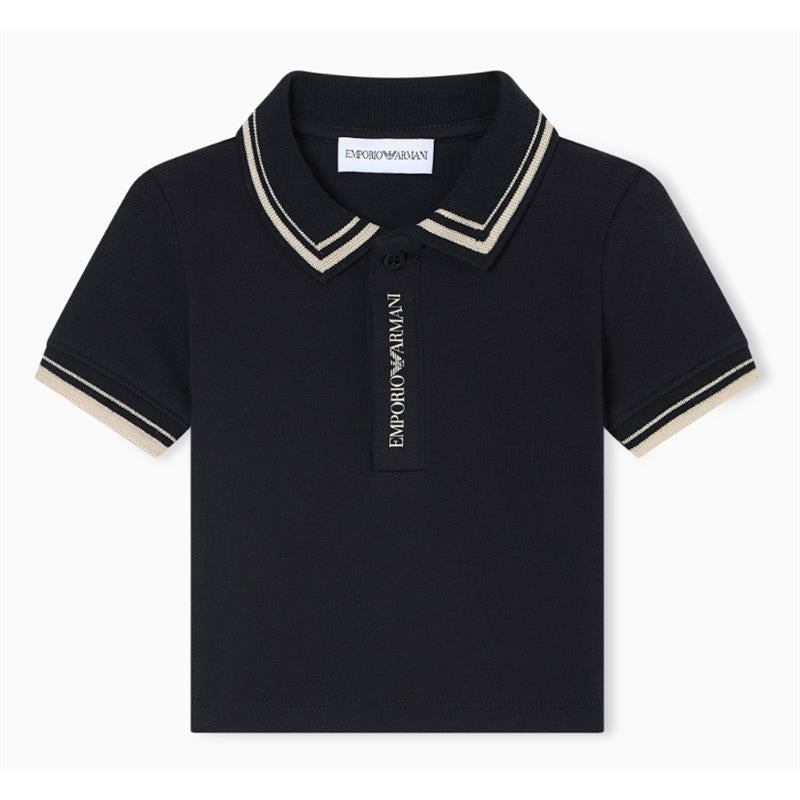 Armani Baby - Baby Boy Short Sleeve Polo Shirt With Piping Detail Navy Image 1