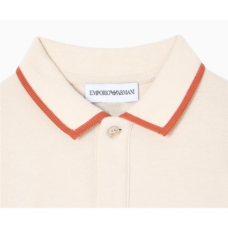 Armani Baby - Baby Boy Short Sleeve Polo Shirt With Piping Detail Oak Image 3