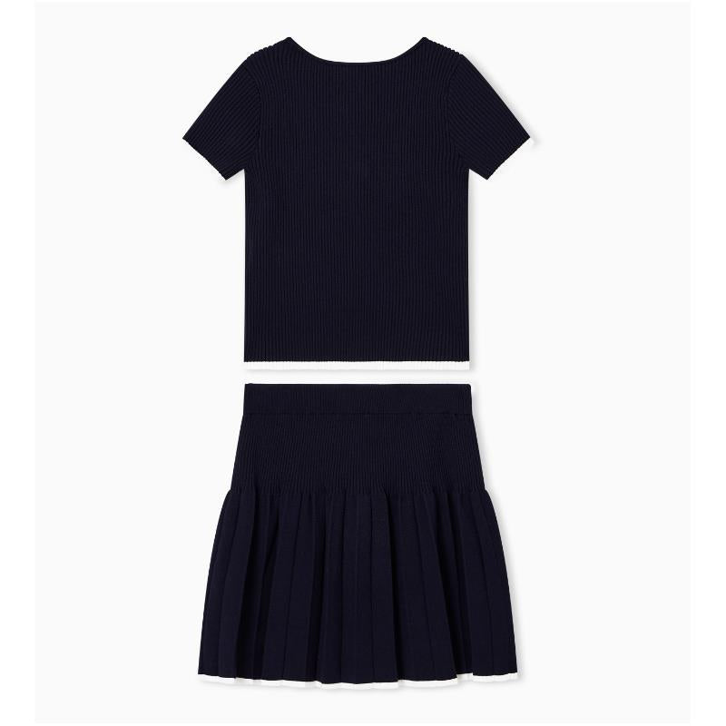 Armani Baby - Baby Girl Short Sleeve Pleated Dress, Navy Image 3