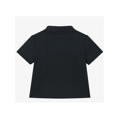 Boys short sleeve polo shirt in navy with a collar and a plain back design.