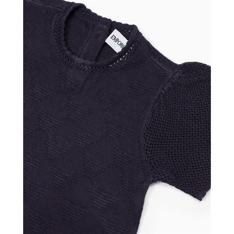 Armani Baby Flared Dress All-Over Eagle Jacquard Knit, Navy Image 3