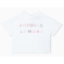 Armani Baby Girl Short Sleeve Logo T-Shirt, White Image 1