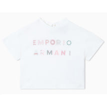 Armani Baby Girl Short Sleeve Logo T-Shirt, White Image 1