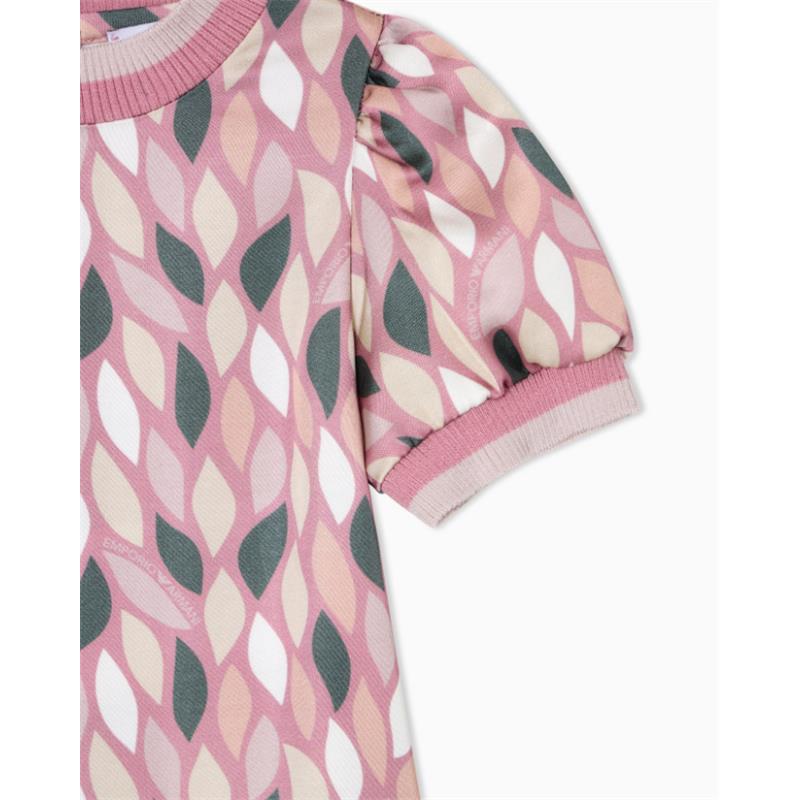 Armani - Baby Girl Short Sleeve Printed Dress, Pink Logo Image 2