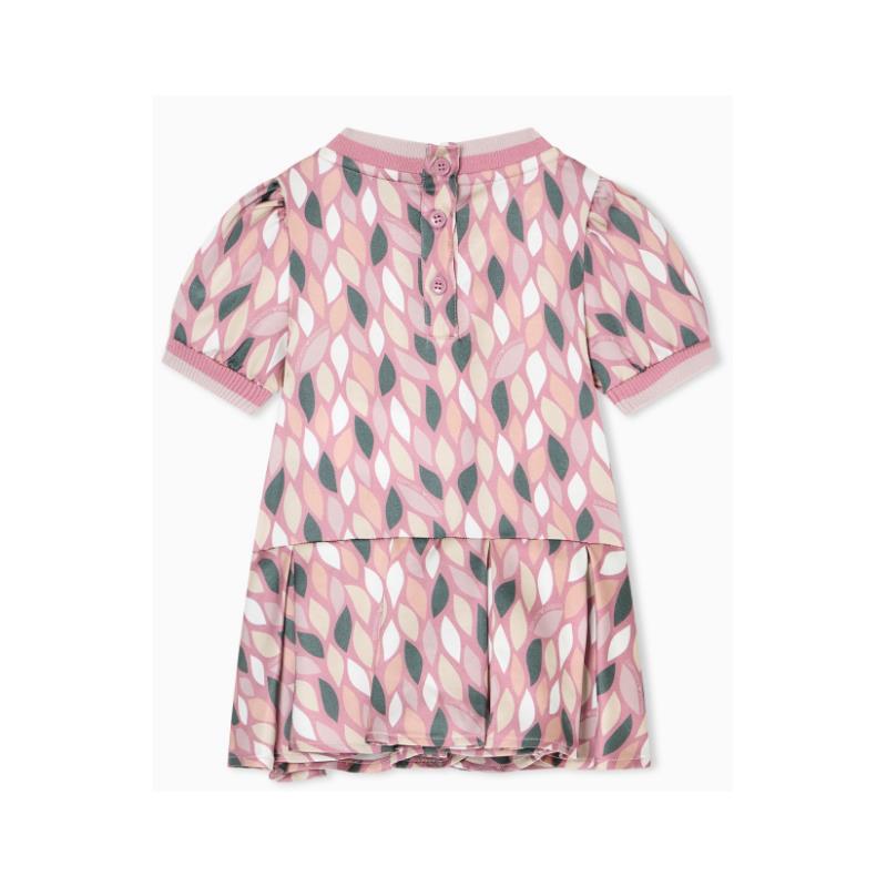 Armani - Baby Girl Short Sleeve Printed Dress, Pink Logo Image 3