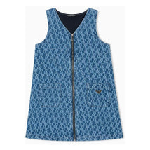 Armani Baby - Girls Print Denim Jersey Dress With All-Over Logo Blue Image 1