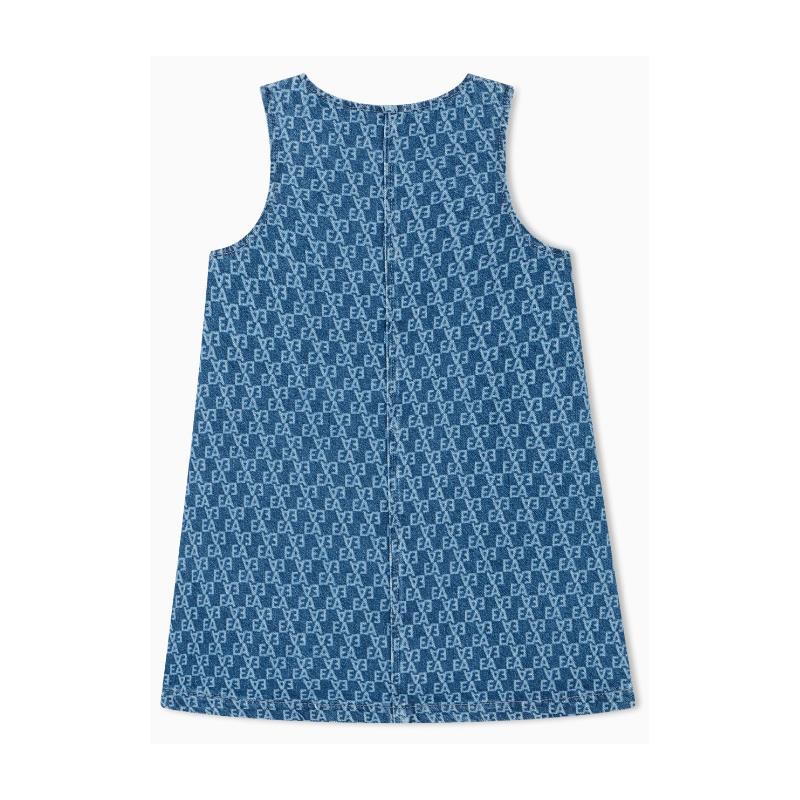 Armani Baby - Girls Print Denim Jersey Dress With All-Over Logo Blue Image 3