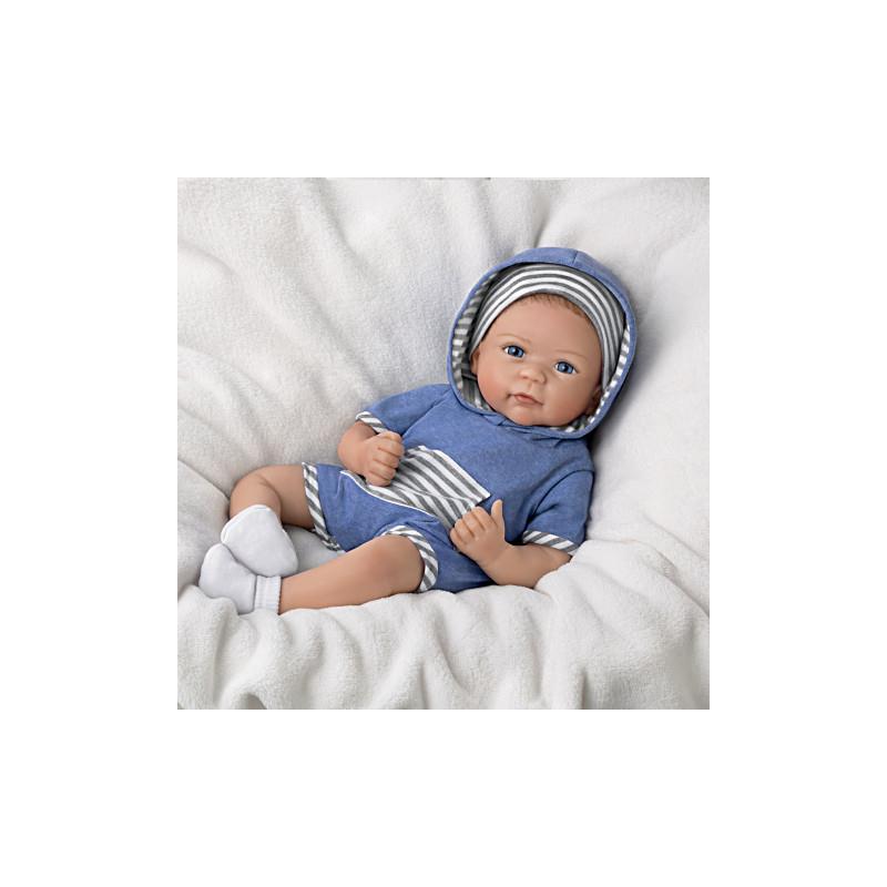 Ashton Drake - Caleb Silicone Doll, Blue Outfit Image 5