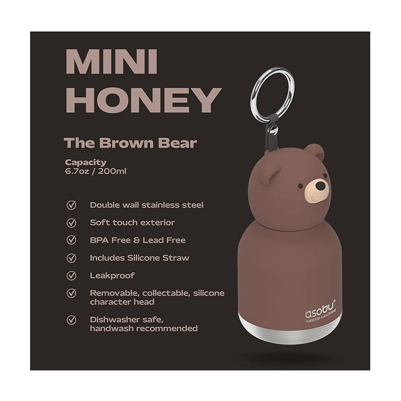 Asobu - Stainless Steel Bottle Silicone Head Mini Brown Bear Image 3