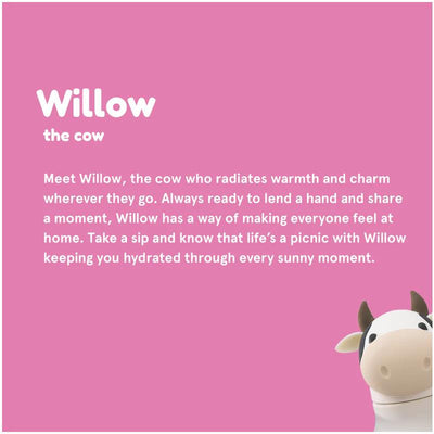 Stainless steel bottle with a silicone cow head design, promoting hydration with a playful and charming character.