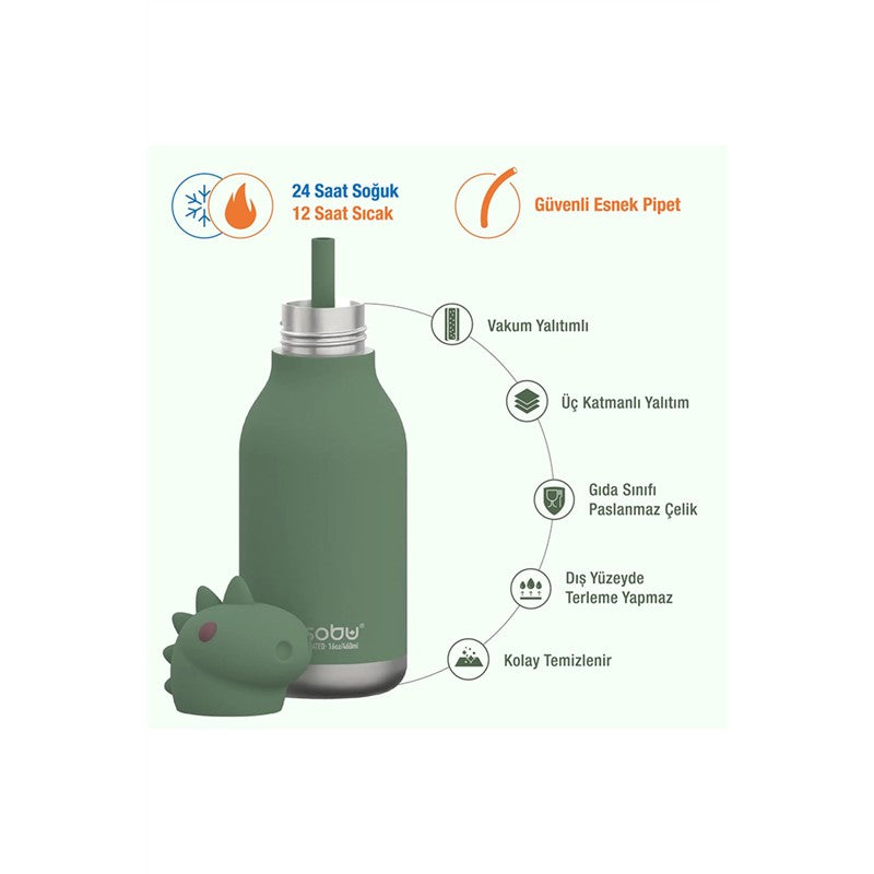 Asobu Stainless Steel Water Bottle with Silicone Dinosaur Head Image 4