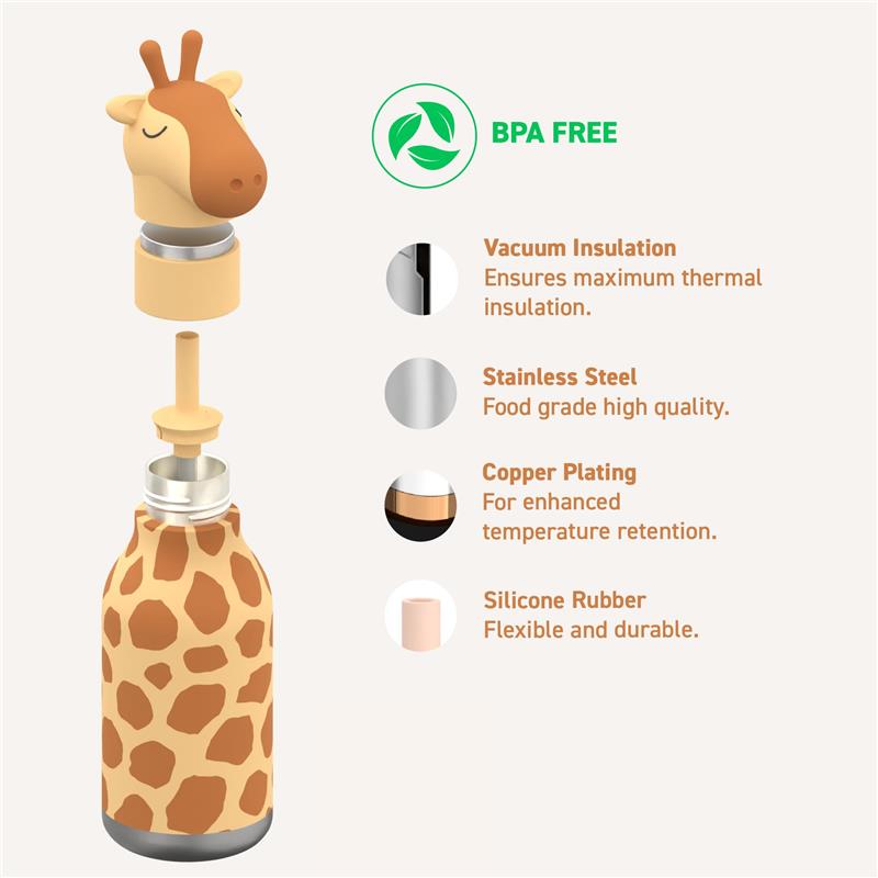 Asobu - Stainless Steel Bottle Silicone Head Giraffe Image 4