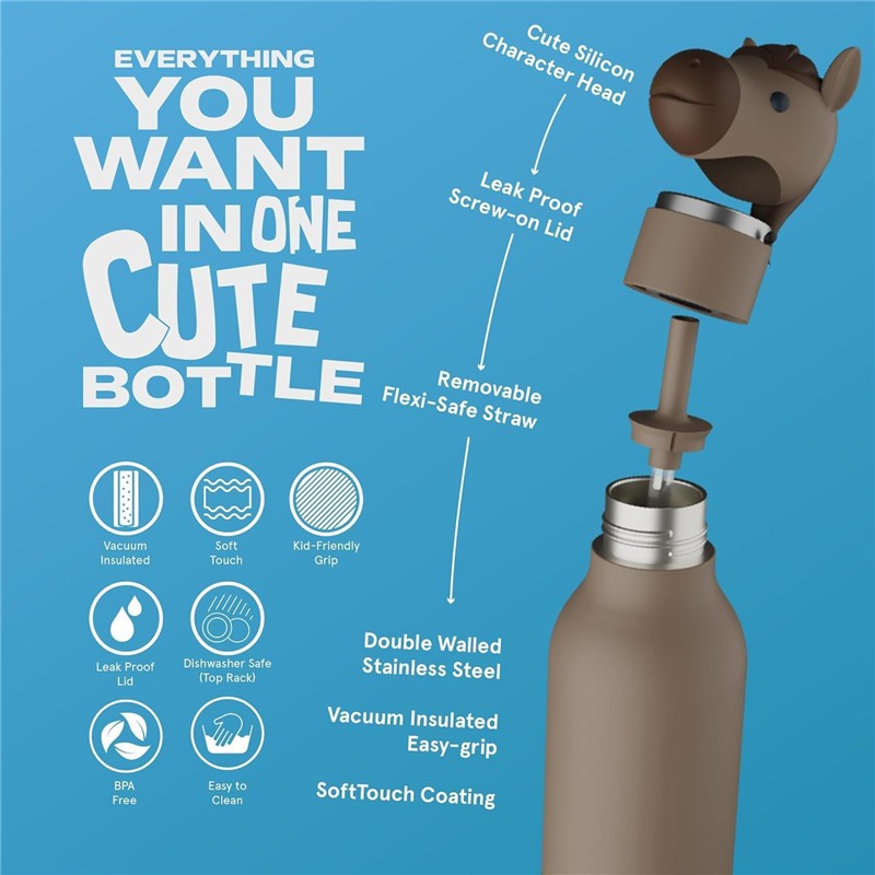 Asobu - Stainless Steel Bottle Silicone Head Horse Image 4