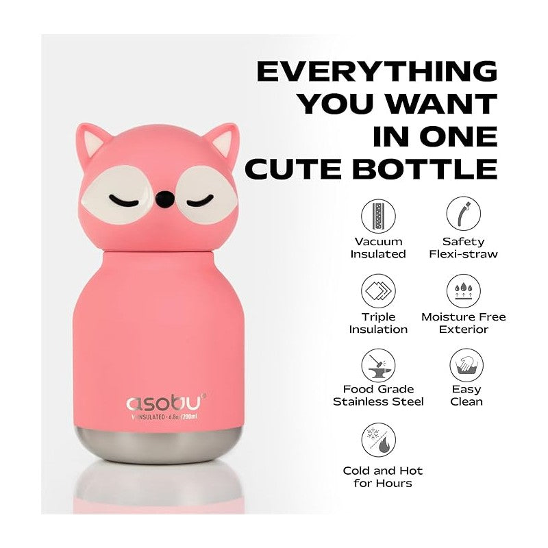 Asobu - Stainless Steel Bottle Silicone Head Mini Pink Fox Image 2