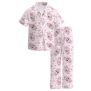 Auraquise - Labubu Print Fall Pajama Set Soft & Cozy Short Sleeve & Long Pants, Pink Image 1