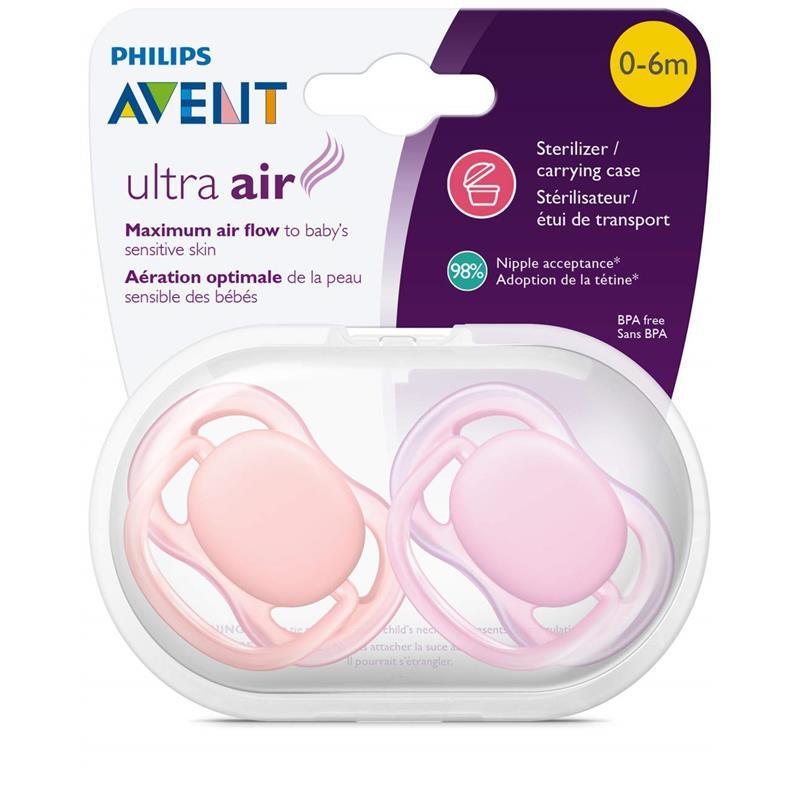 Avent 2-Pack New Ultra Air Pacifier 0-6M - Pink/Peach Image 7