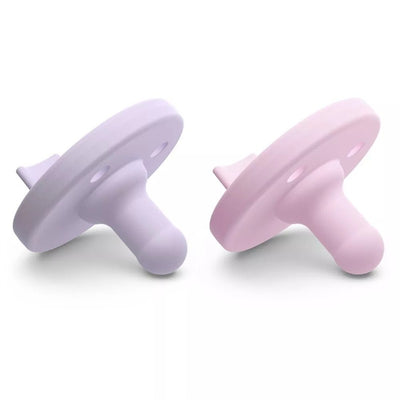 Avent 2Pk Soothie Pacifiers in fresh lilac and pastel pink, designed for soothing infants and promoting comfort.