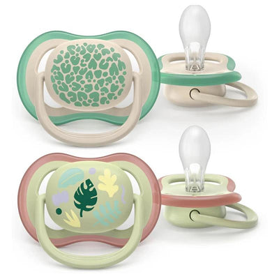 Avent 2Pk Ultra Air Pacifier 6-18M, Tropical Leaf/Leopard Image 1