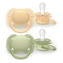 Avent 2Pk Ultra Soft Pacifier 6-18M, Beige/Pastel Warm Green Image 1