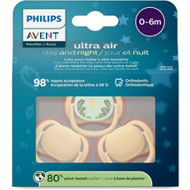 Avent 3Pk Ultra Air Pacifier 0-6M, Light Yellow/Tropical Night, Day+Night Image 1