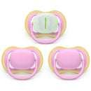 Avent 3Pk Ultra Air Pacifier 6-18M, Quiet Pink/Butterfly, Day+Night Image 1