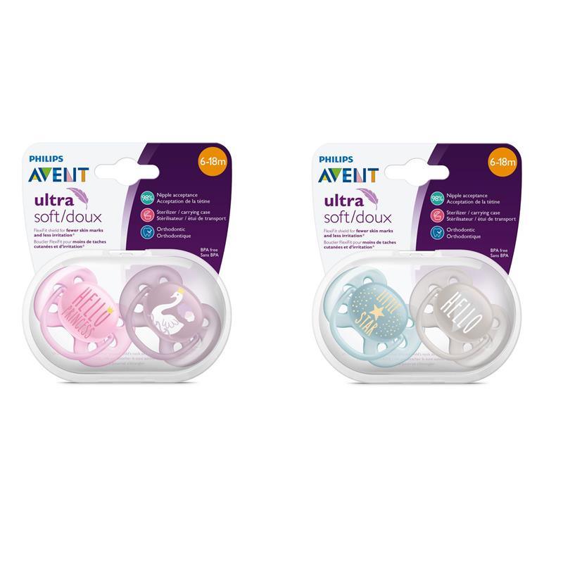 Avent - 2Pk Ultra Soft Pacifier 6/18M, Mixed Colors Image 2