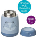 Insulated food jar featuring a friendly fox design, made of double-wall stainless steel, holds 7 oz.