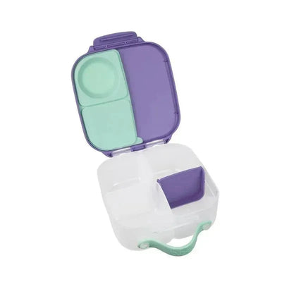 B.box Mini Lunchbox in Lilac Pop color with sections in purple and mint green, designed for convenient meal packing.