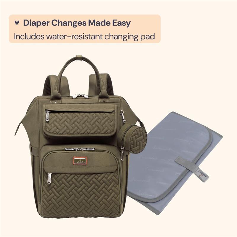 BabbleRoo - Diaper Bag, Army Green, Laptop Backpack Image 6