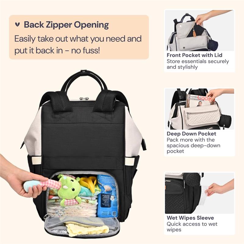 BabbleRoo - Diaper Bag Backpack, Apricot & Black Image 4
