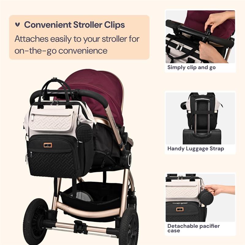 BabbleRoo - Diaper Bag Backpack, Apricot & Black Image 5