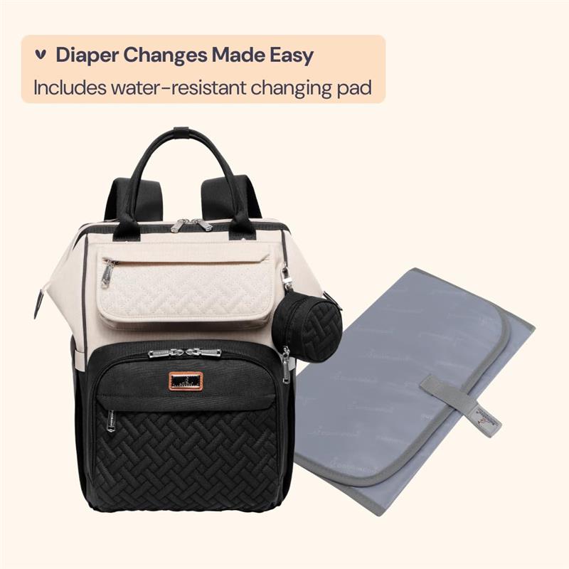 BabbleRoo - Diaper Bag Backpack, Apricot & Black Image 6