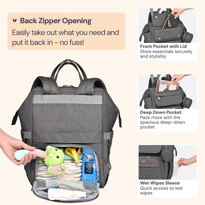 BabbleRoo - Diaper Bag Backpack Bag for Moms Dads (Dark Gray) Image 4