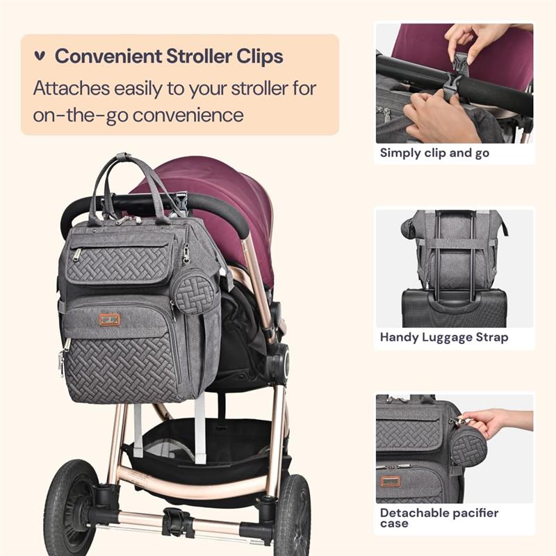 BabbleRoo Luierrugzak, grote multifunctionele luiertas met verschoningsmat & kinderwagenriemen & fopspeenhouder voor baby's, reizen, uniseks, voor moeders en vaders, zwart