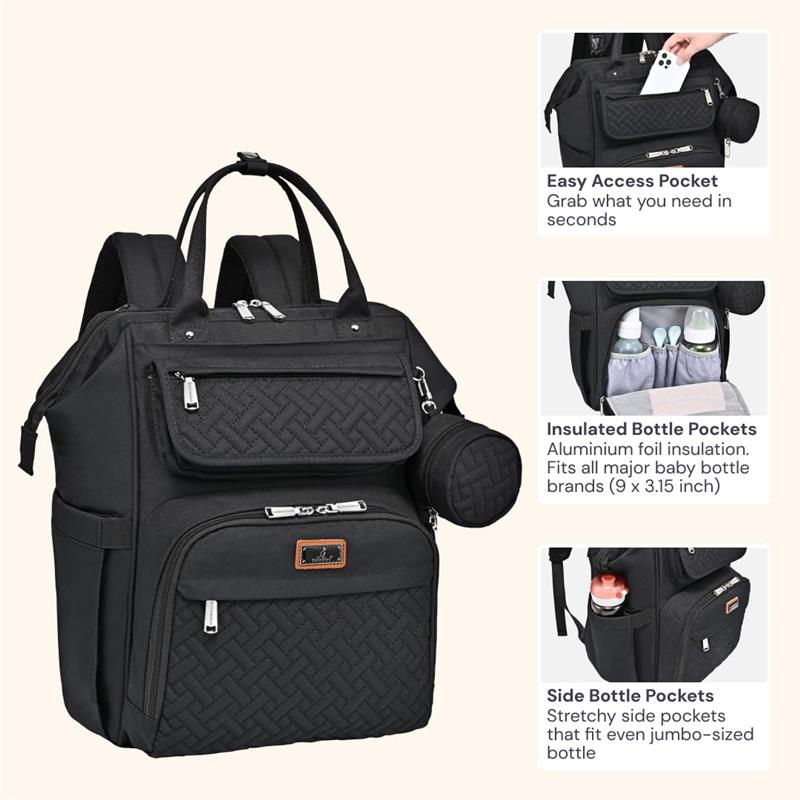BabbleRoo - Diaper Bag Backpack Black Image 3