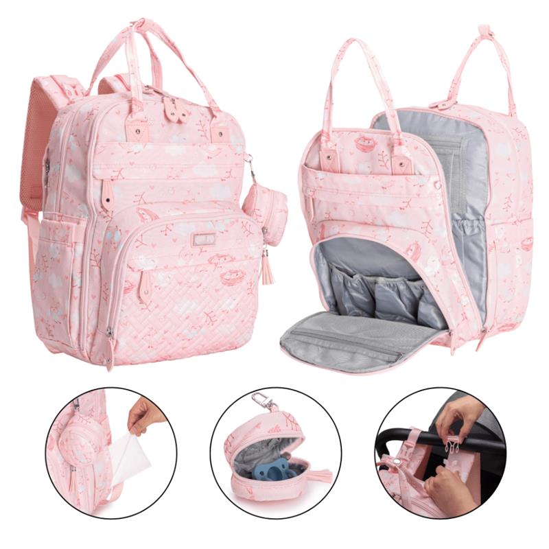 BabbleRoo - Diaper Bag Backpack, Pink Birdy Image 2