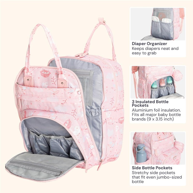 BabbleRoo - Diaper Bag Backpack, Pink Birdy Image 4