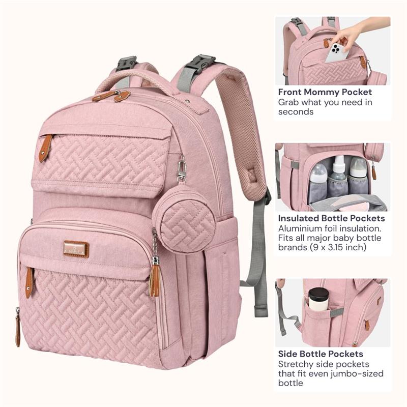 BabbleRoo - Diaper Bag Backpack, Pink Image 3