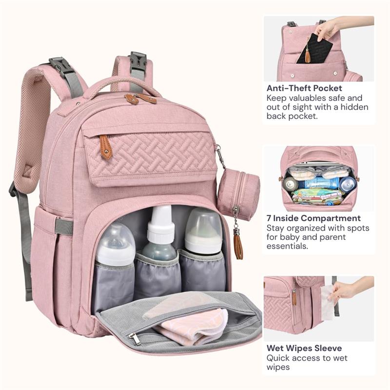 BabbleRoo - Diaper Bag Backpack, Pink Image 4
