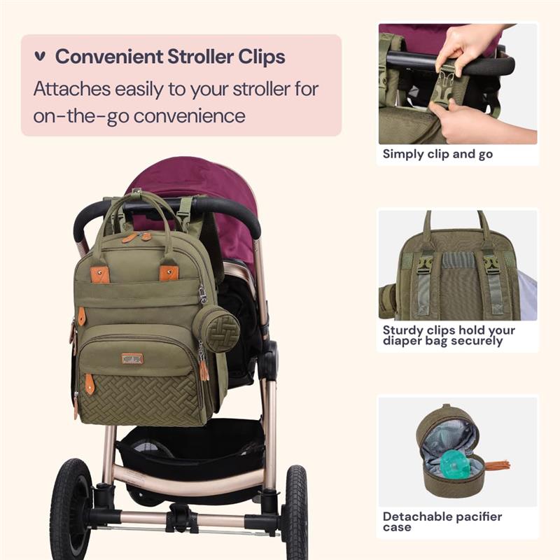 BabbleRoo - Diaper Bag Backpack Travel Essentials Baby Bag with Changing Pad, Army Green Image 5