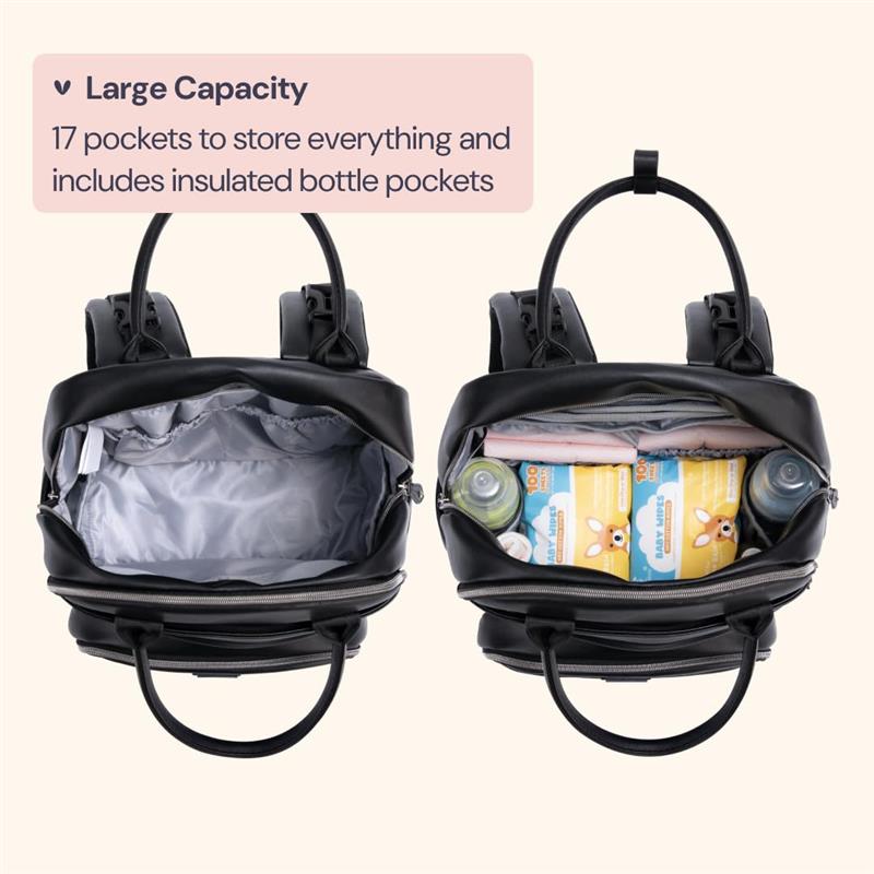 BabbleRoo - Leather Diaper Bag Backpack, Black Image 3