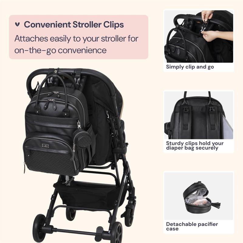 BabbleRoo - Leather Diaper Bag Backpack, Black Image 5