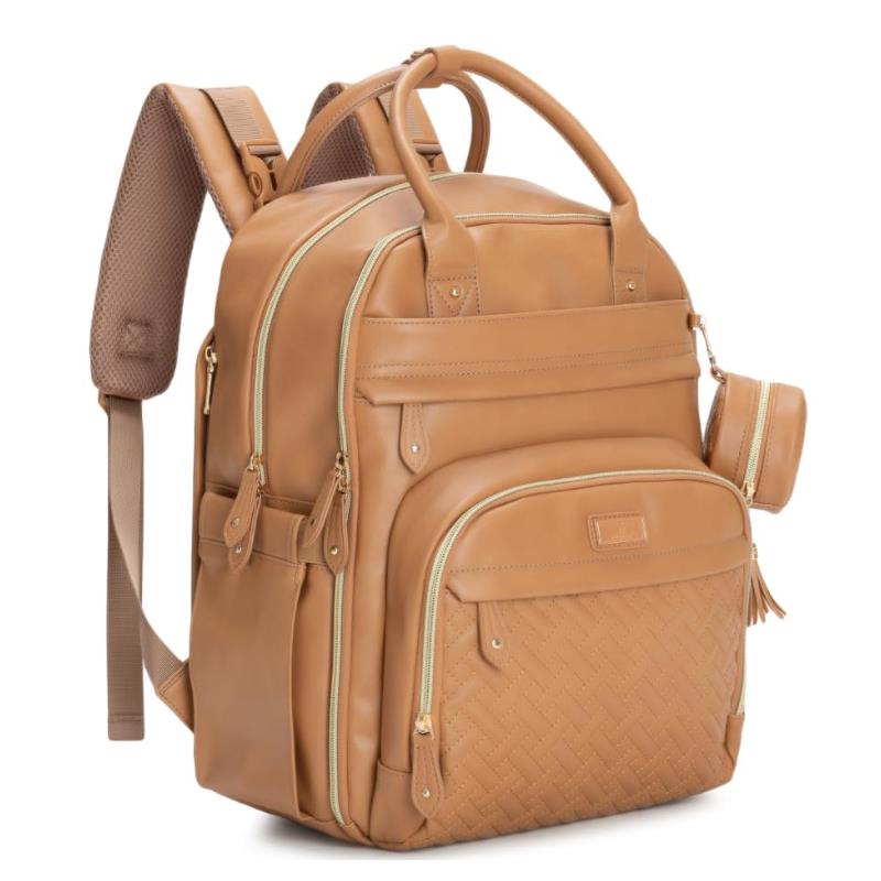 Babbleroo - Original Diaper Bag, Vegan Leather Light Brown Image 1