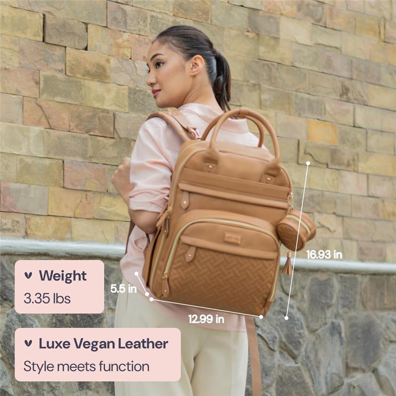 Babbleroo - Original Diaper Bag, Vegan Leather Light Brown Image 7