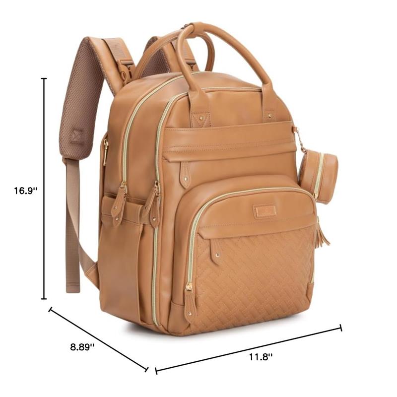 BabbleRoo: Vegan Leather Diaper Bag Backpack Light Brown