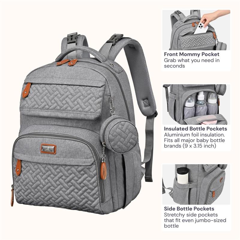 BabbleRoo - Travel Backpack with Changing Pad, Light Gray Image 3