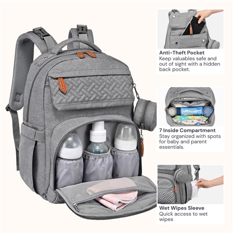BabbleRoo - Travel Backpack with Changing Pad, Light Gray Image 4
