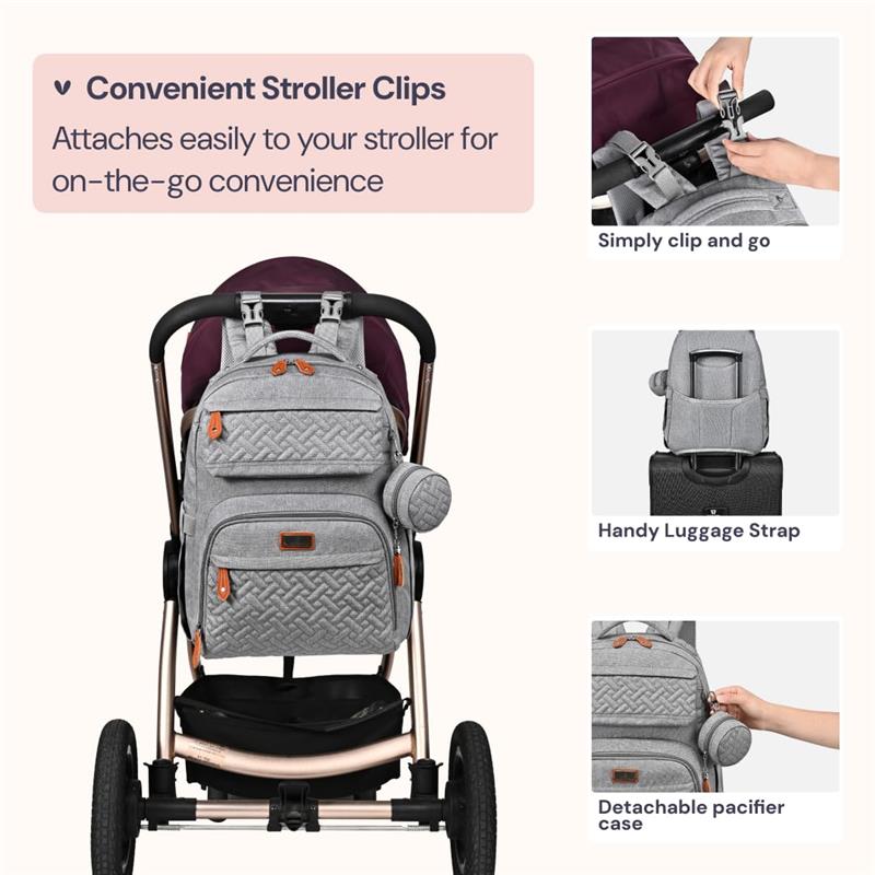 BabbleRoo - Travel Backpack with Changing Pad, Light Gray Image 5