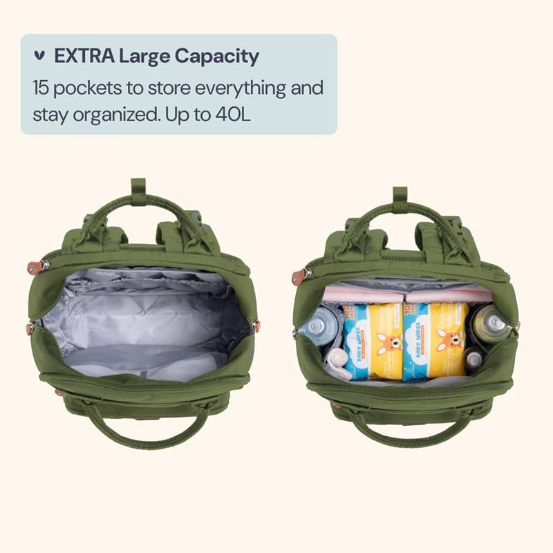 BabbleRoo - Travel Essentials Baby Bag Tote with Changing Pad, Forest Green Image 2